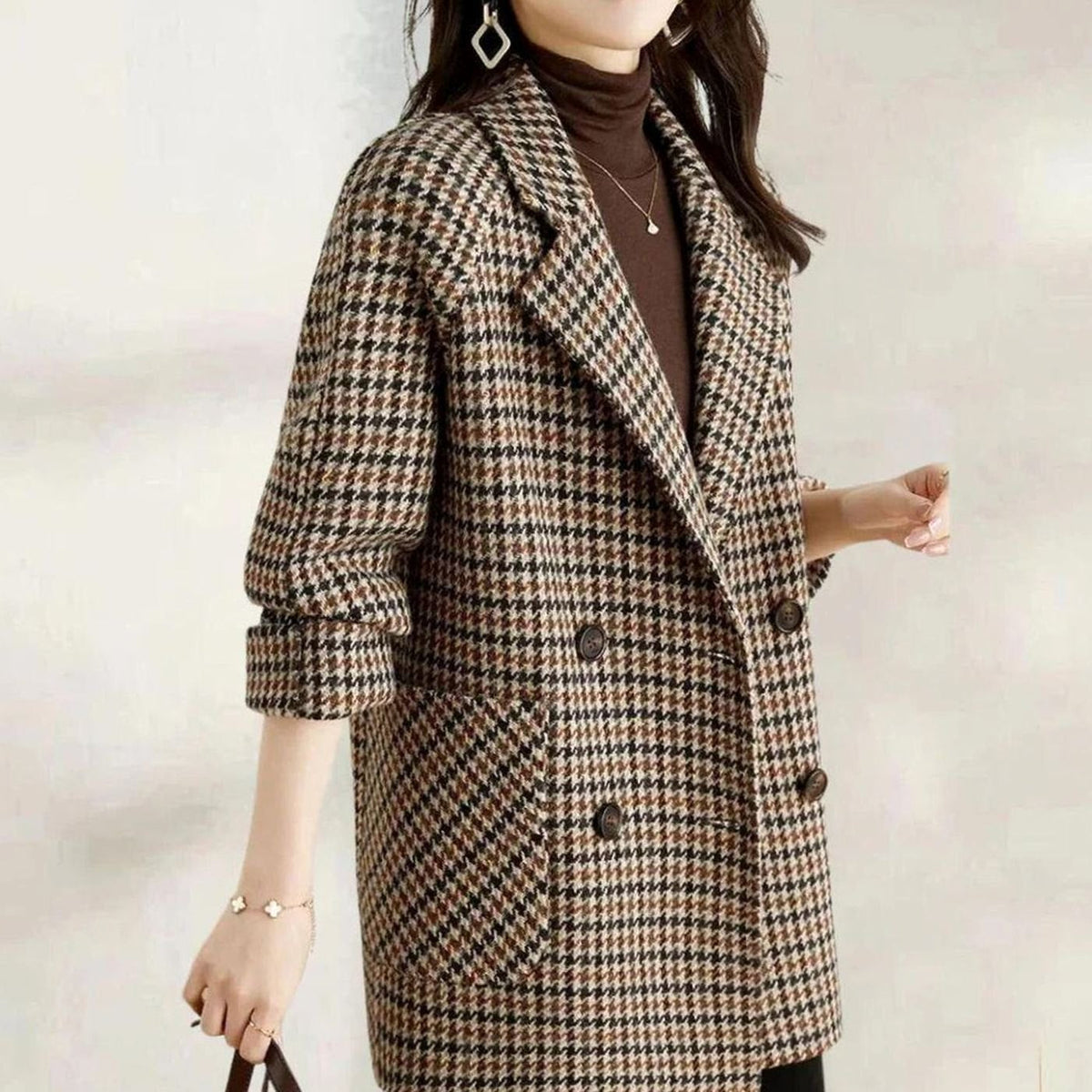Women's Houndstooth Double-Breast Wool-Blend Coat – view 2