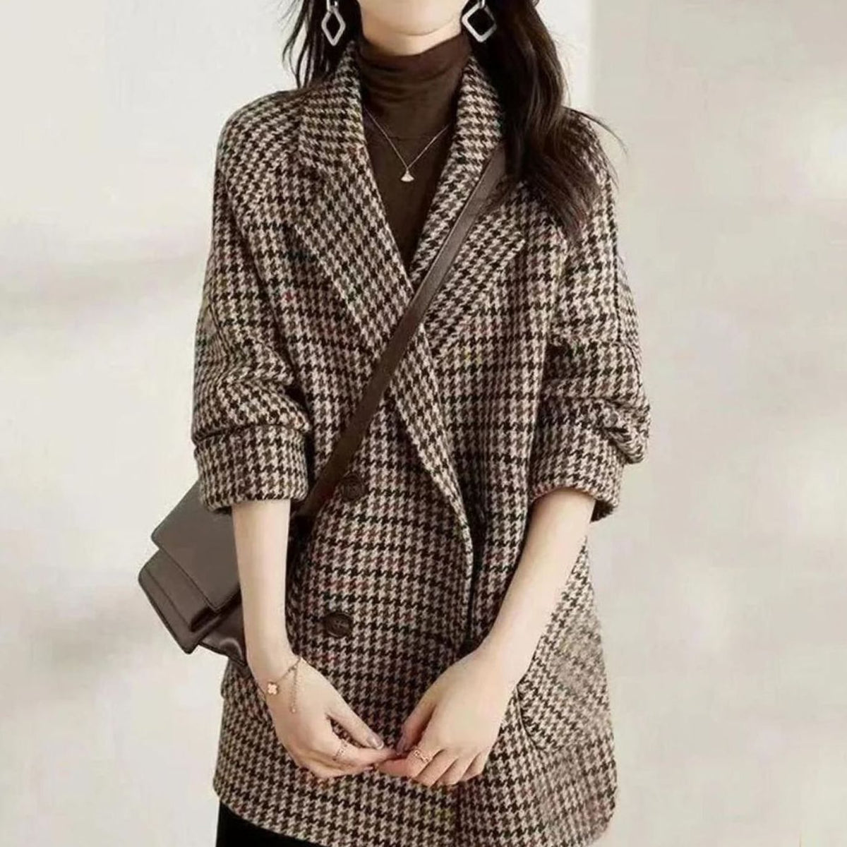 Women's Houndstooth Double-Breast Wool-Blend Coat – view 3