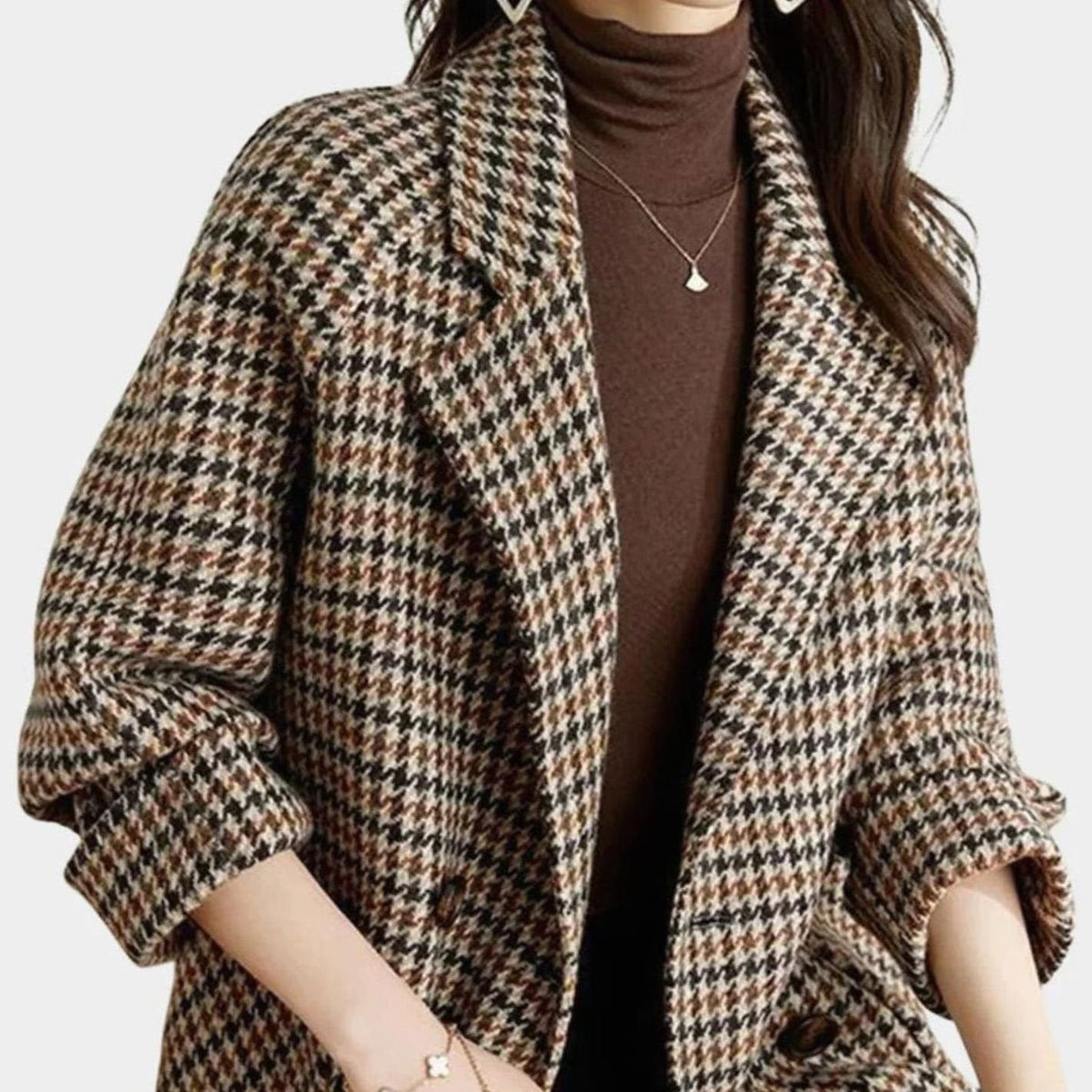 Women's Houndstooth Double-Breast Wool-Blend Coat – view 5