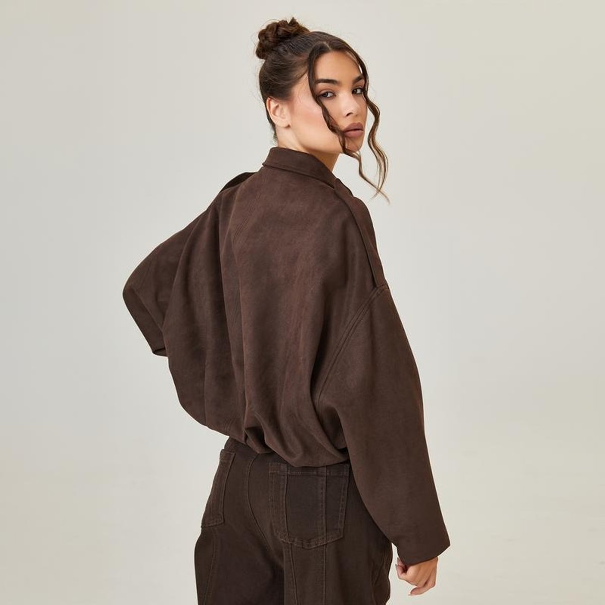 Women's Loose-Fit Faux Suede-Finish Bomber Jacket – view 1