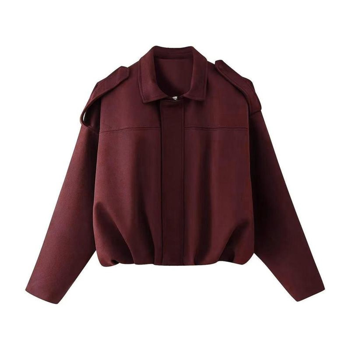 Women's Loose-Fit Faux Suede-Finish Bomber Jacket – Burgundy