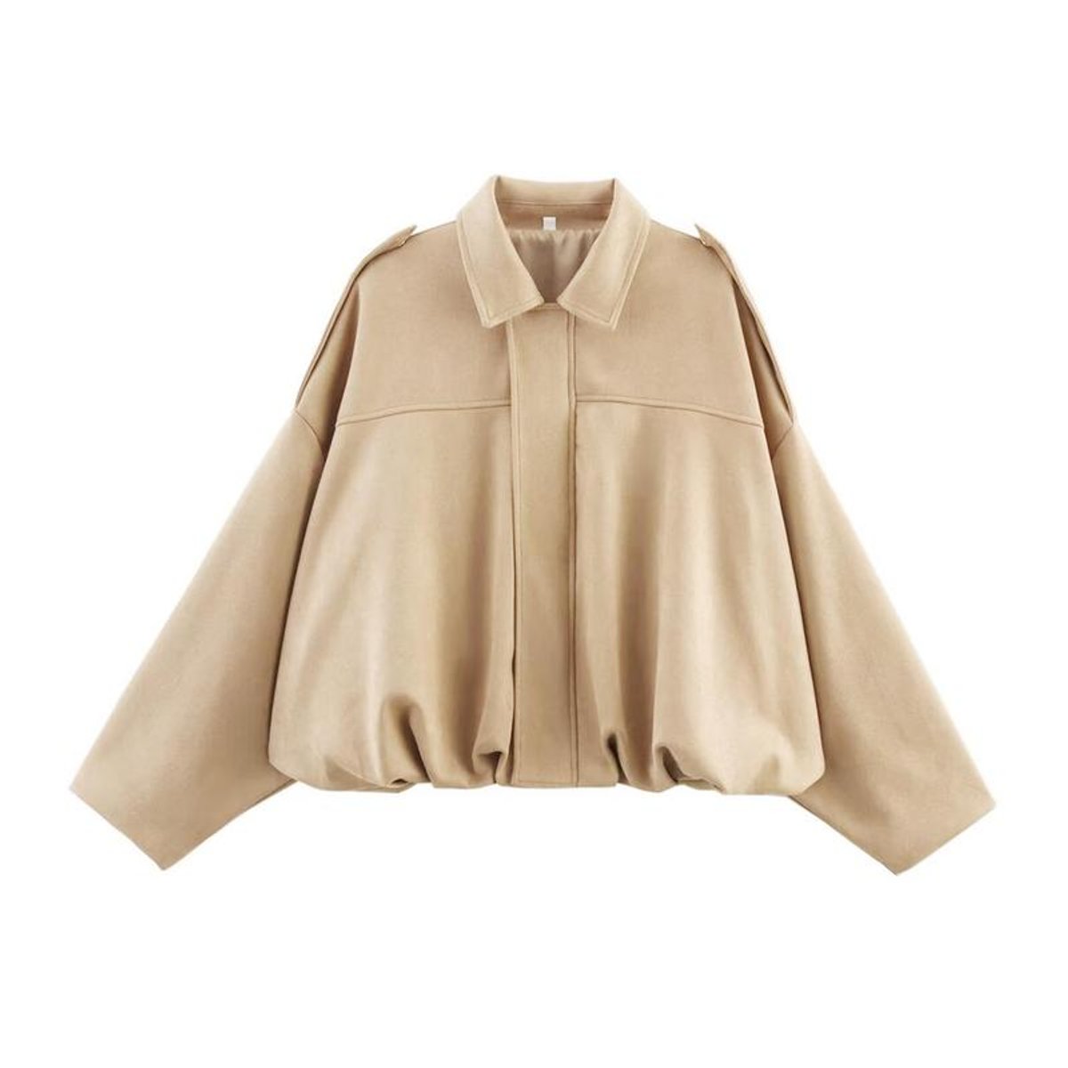 Women's Loose-Fit Faux Suede-Finish Bomber Jacket – Beige