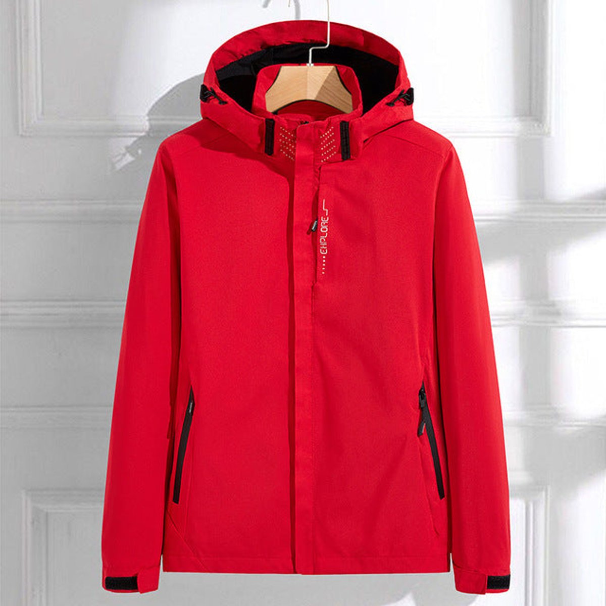 Women's Weatherproof Hood-Detail Rain Jacket – Red