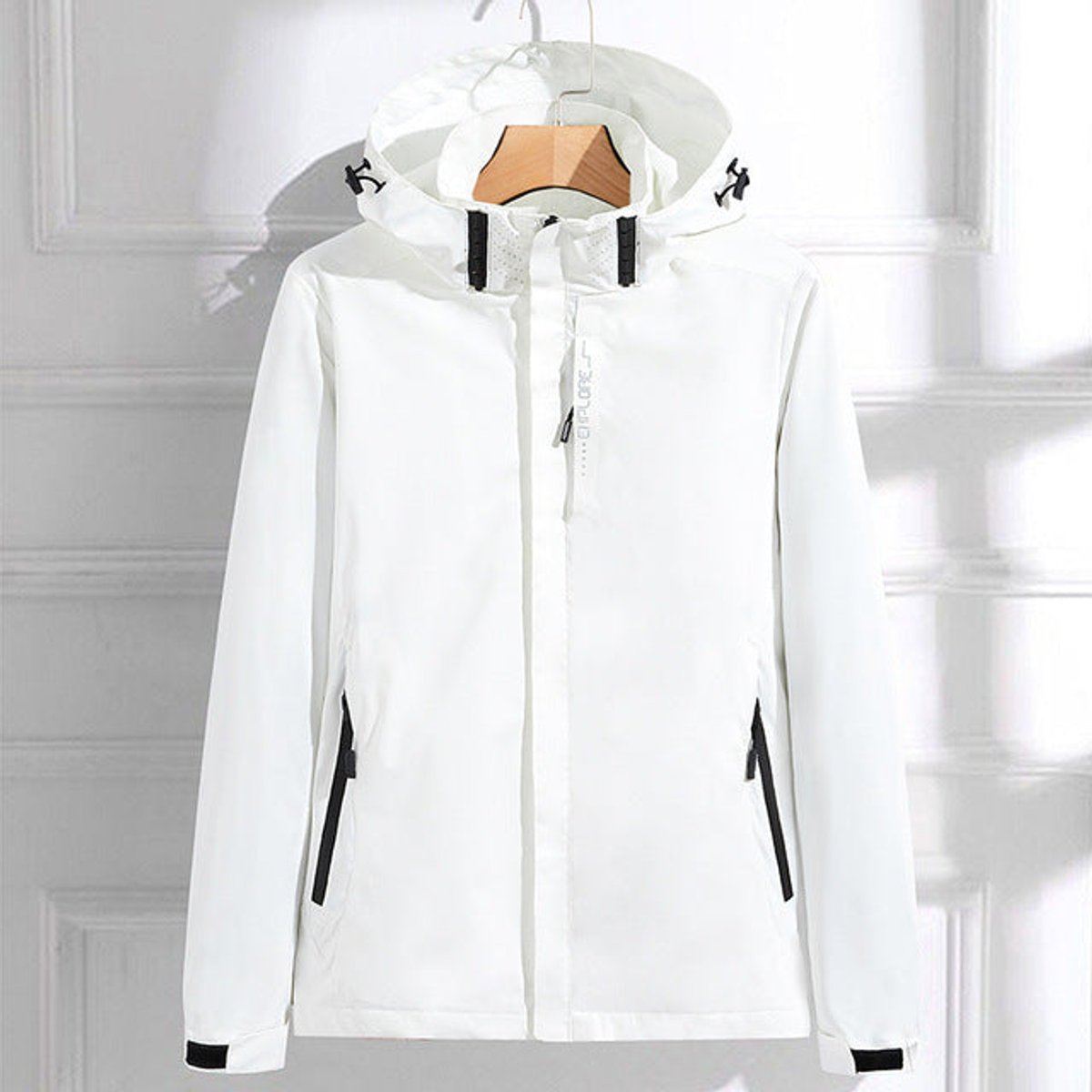 Women's Weatherproof Hood-Detail Rain Jacket – White