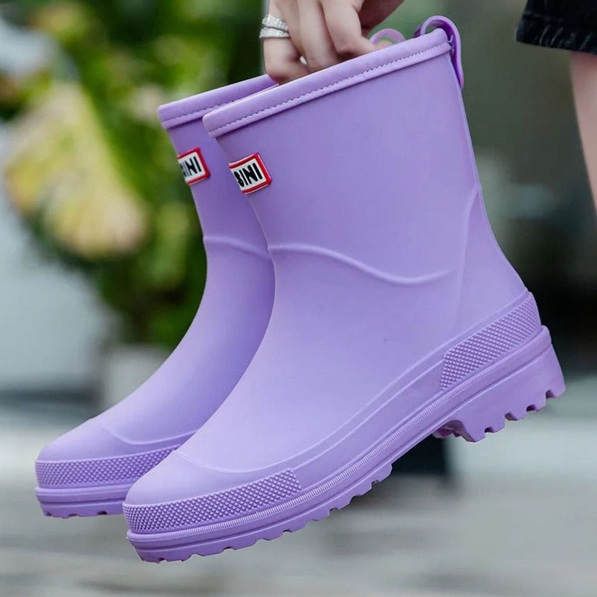 Women's Easy-On Rain Boots with Treaded Sole – Purple