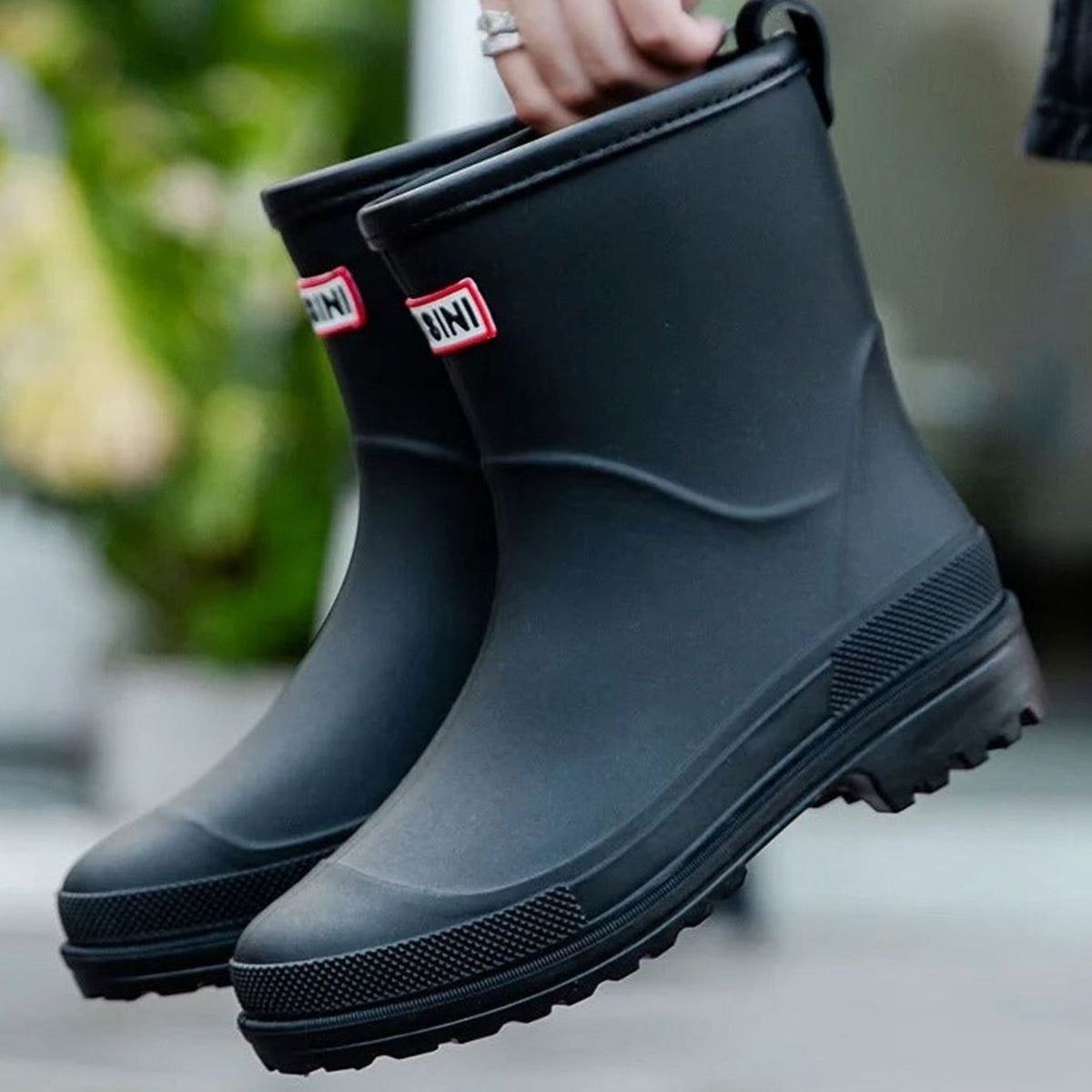 Women's Easy-On Rain Boots with Treaded Sole – Black