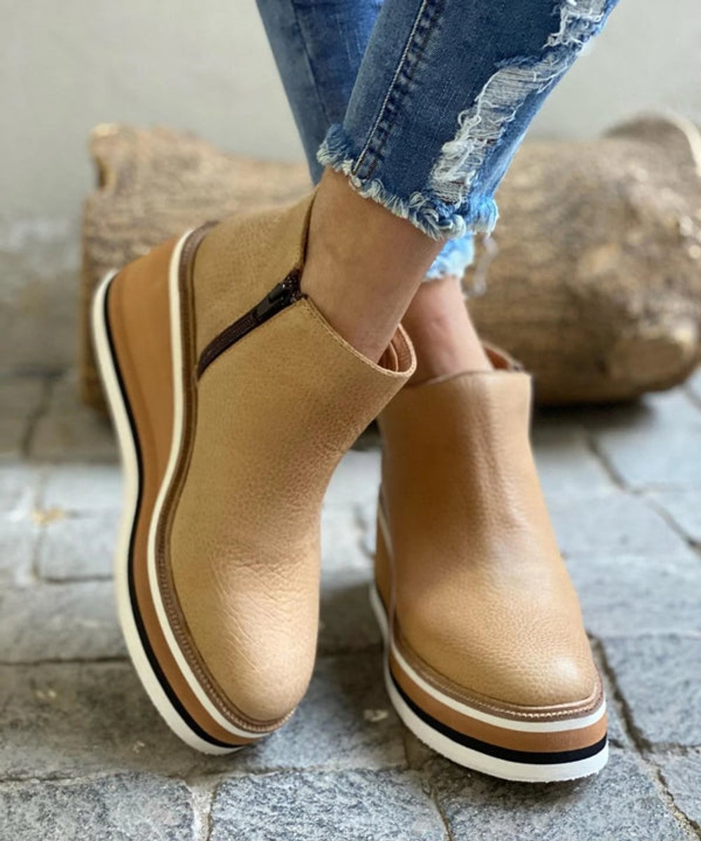 Women's Wedge-Heel Platform-Sole Full-Zip Ankle Boots Round Toe – view 5