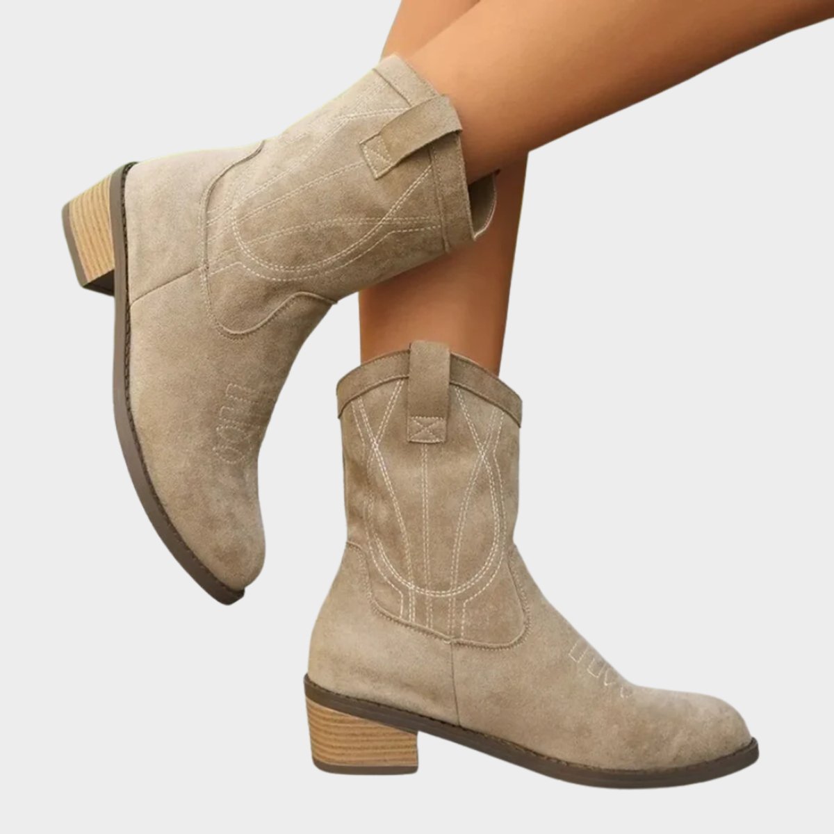 Women's Western Embroidery-Detail Suede-Finish Mid-Calf Booties – Gray