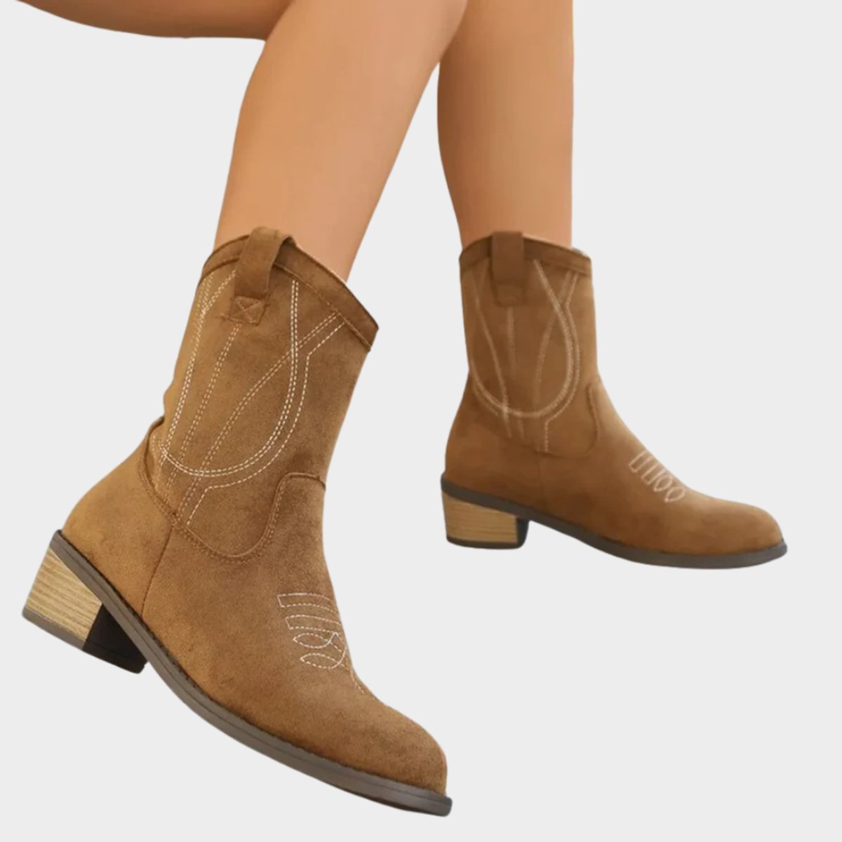 Women's Western Embroidery-Detail Suede-Finish Mid-Calf Booties – Khaki