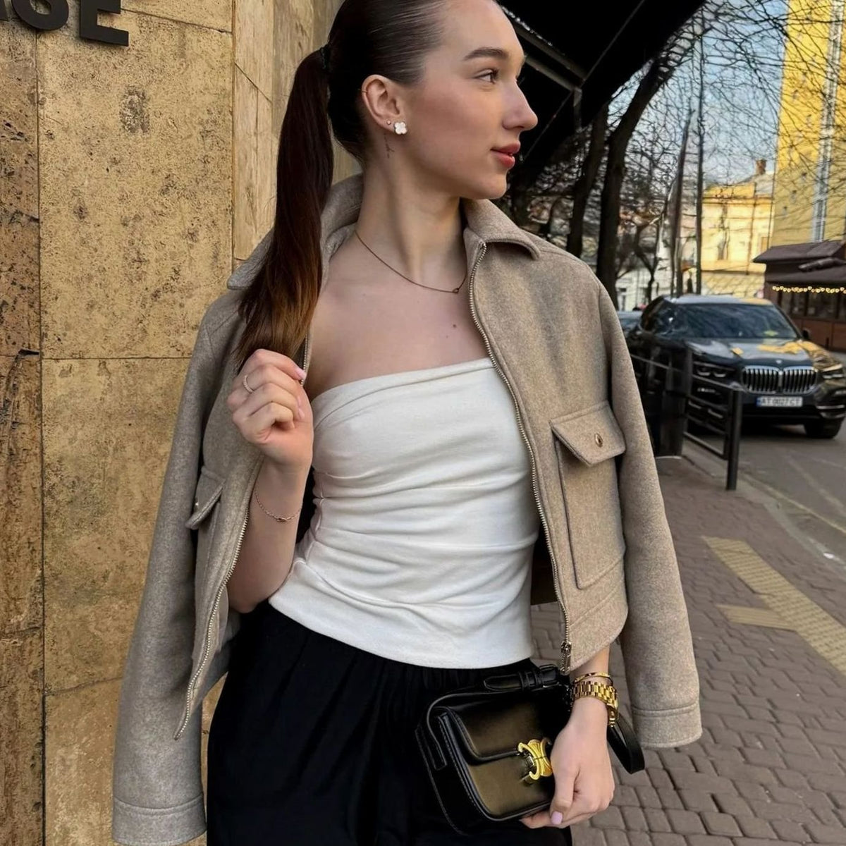 Women's Wool Crop-Length Bomber Jacket – view 1