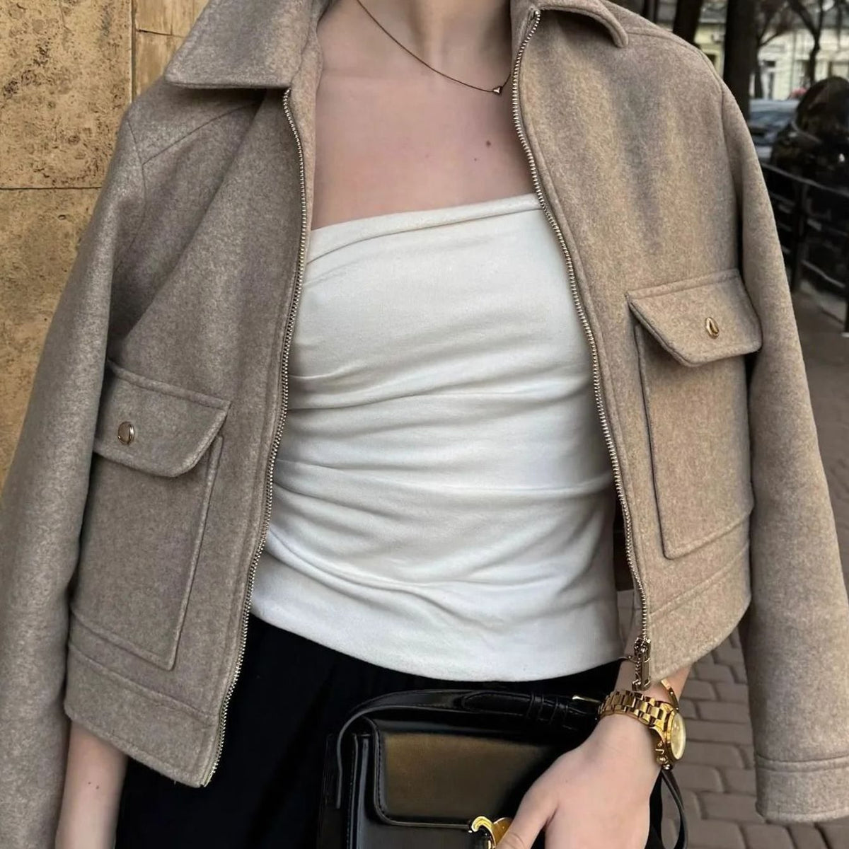 Women's Wool Crop-Length Bomber Jacket – view 2