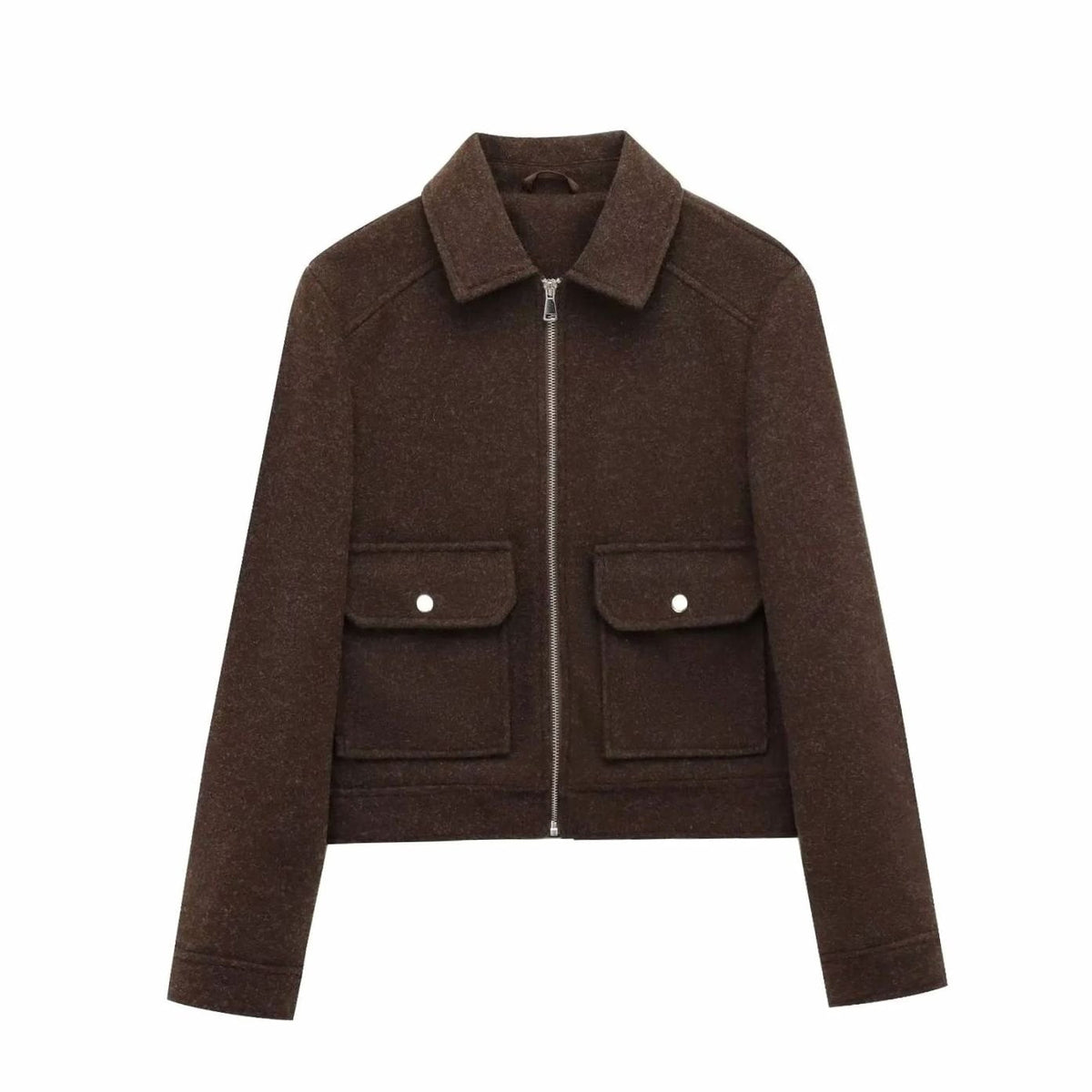 Women's Wool Crop-Length Bomber Jacket – Brown
