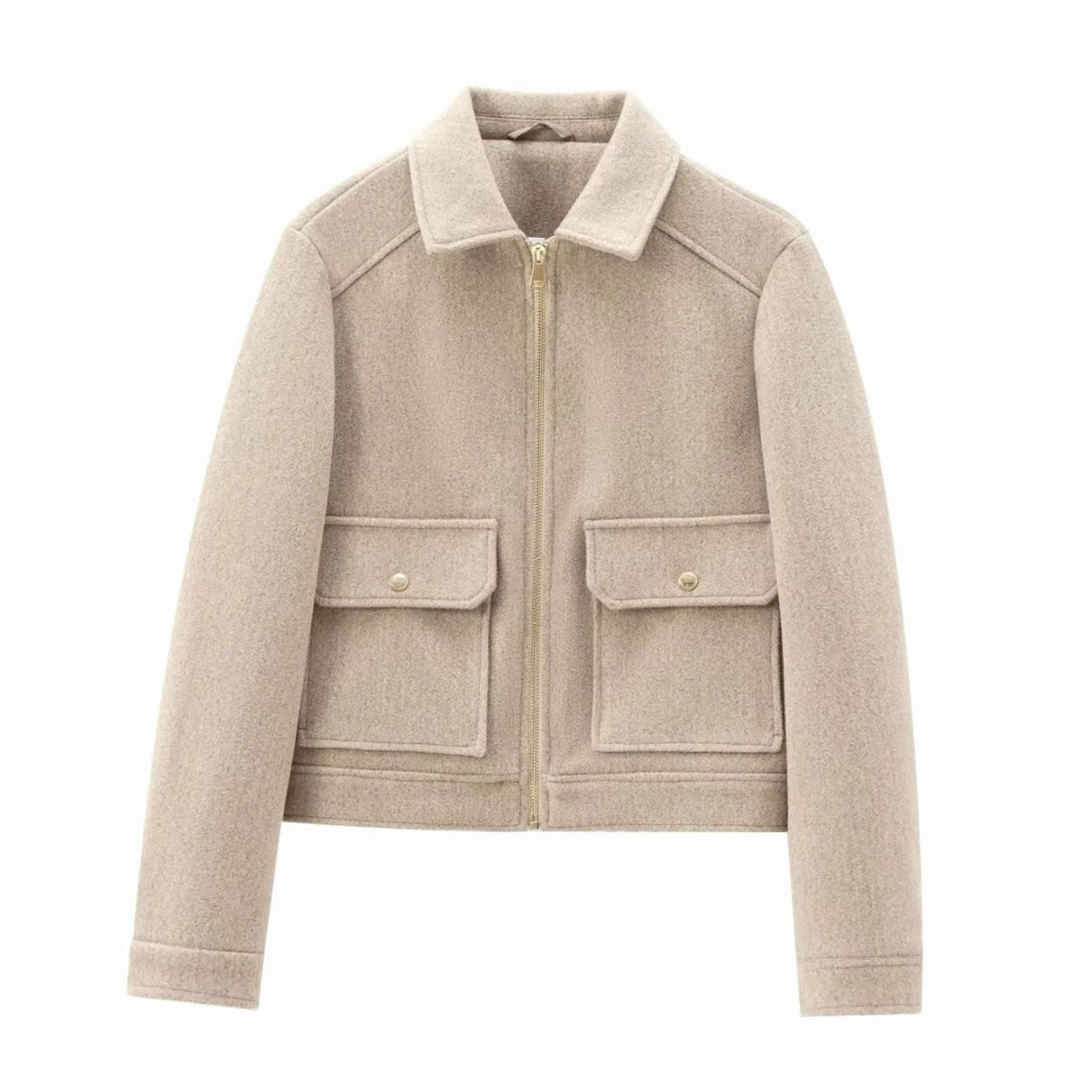 Women's Wool Crop-Length Bomber Jacket – Khaki