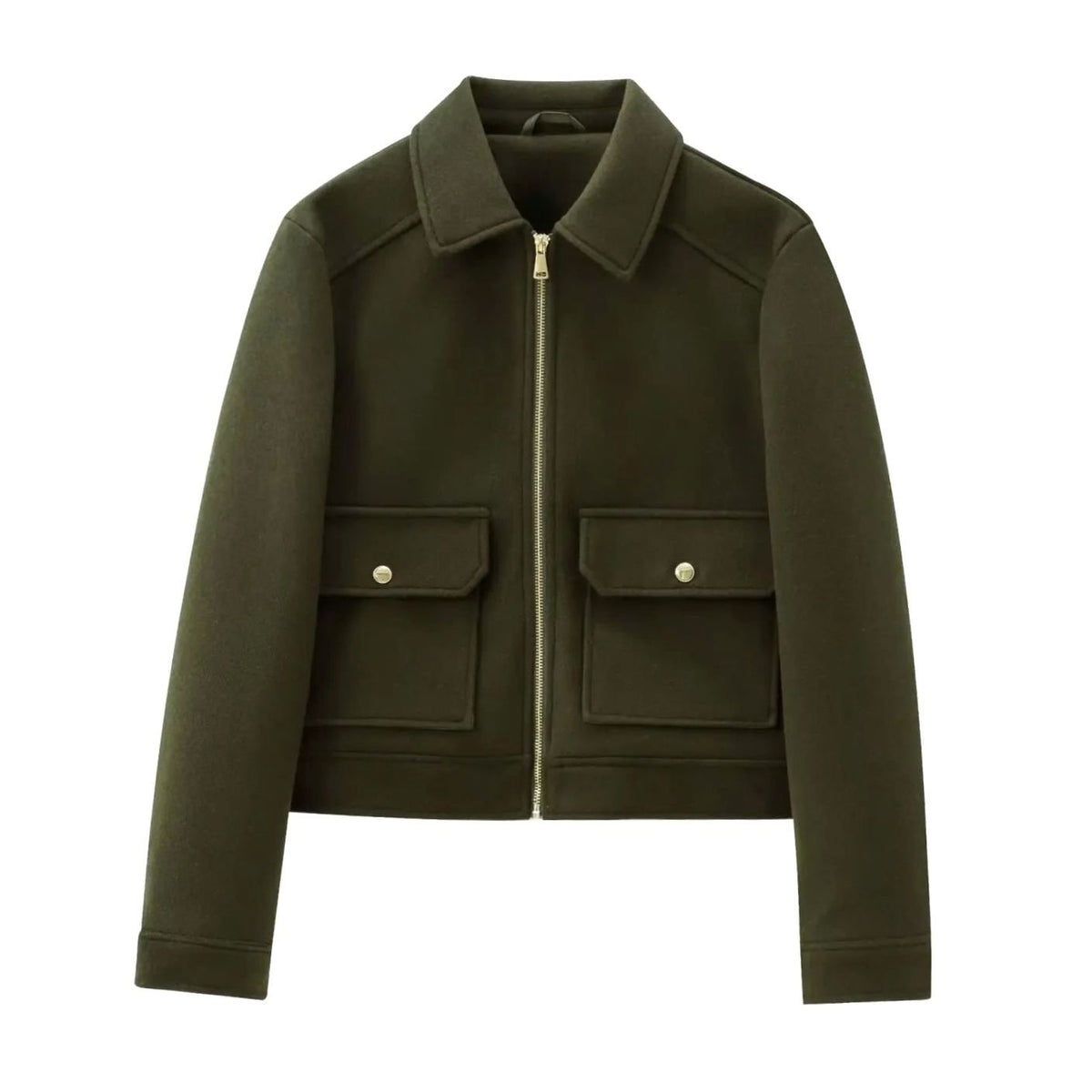 Women's Wool Crop-Length Bomber Jacket – Green