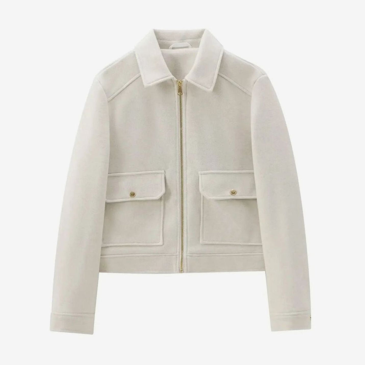 Women's Wool Crop-Length Bomber Jacket – White