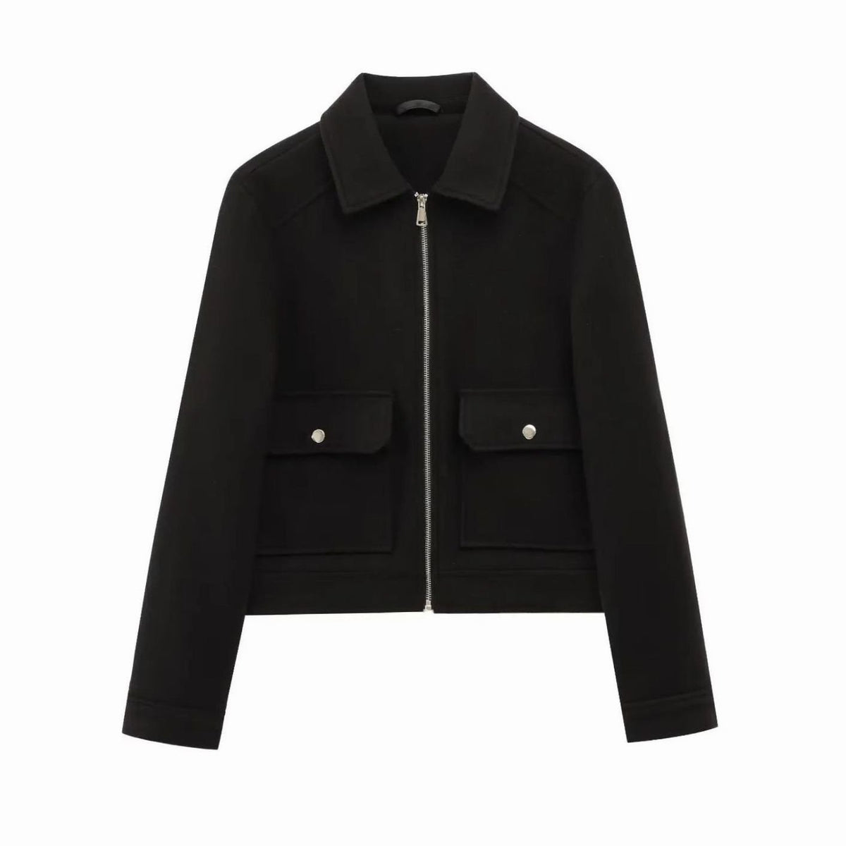 Women's Wool Crop-Length Bomber Jacket – Black