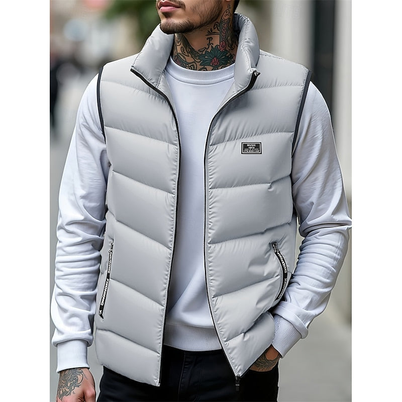 Men's Padded Puffer Vest with Stand Collar – Gray
