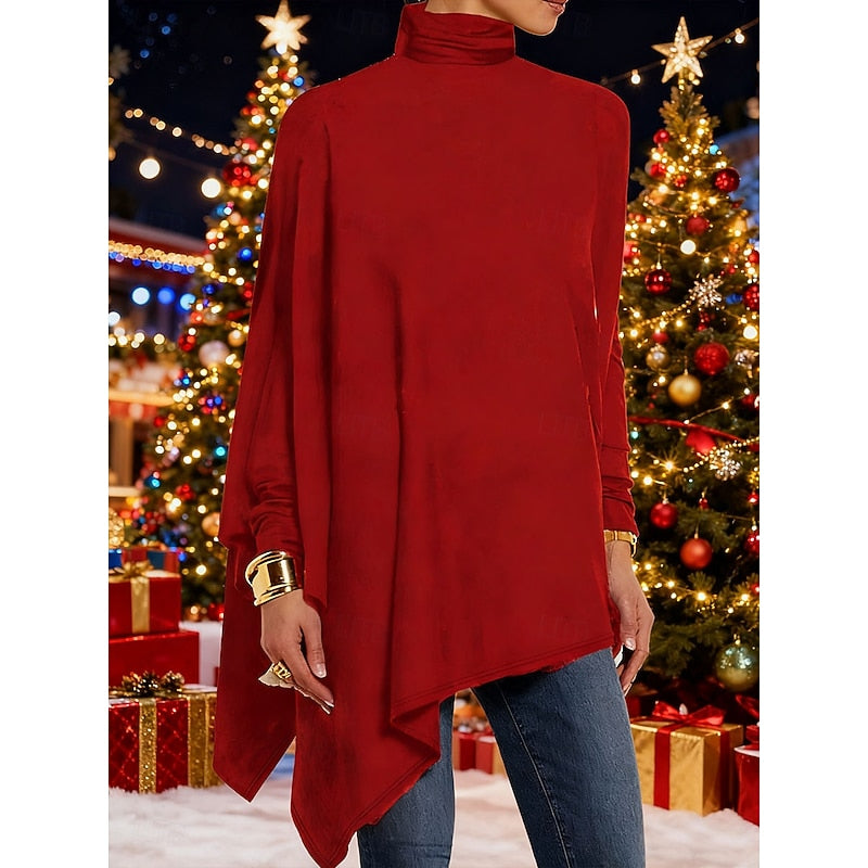Women's Draped Asymmetric Hem Roll-Neck Knit Pullover – view 1