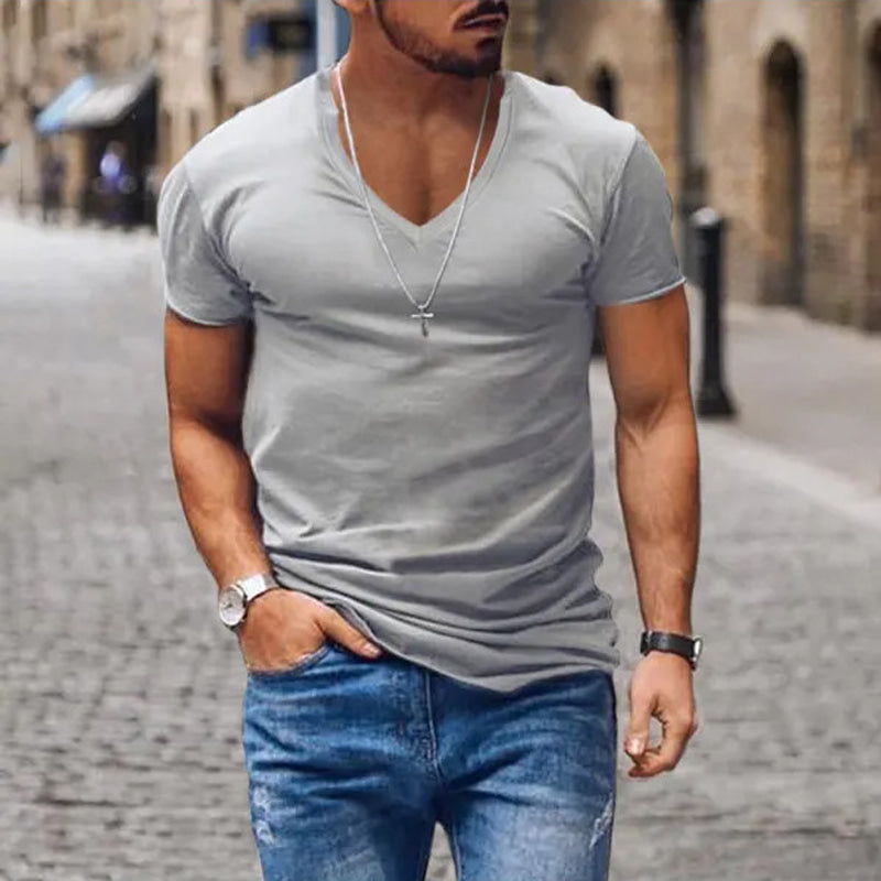 Men's Tailored V-Neckline T-Shirt – Light Gray