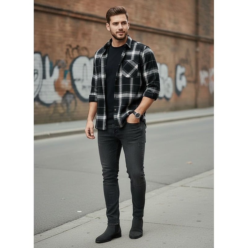 Men's Plaid Check Button-Up Overshirt for Layering – view 4