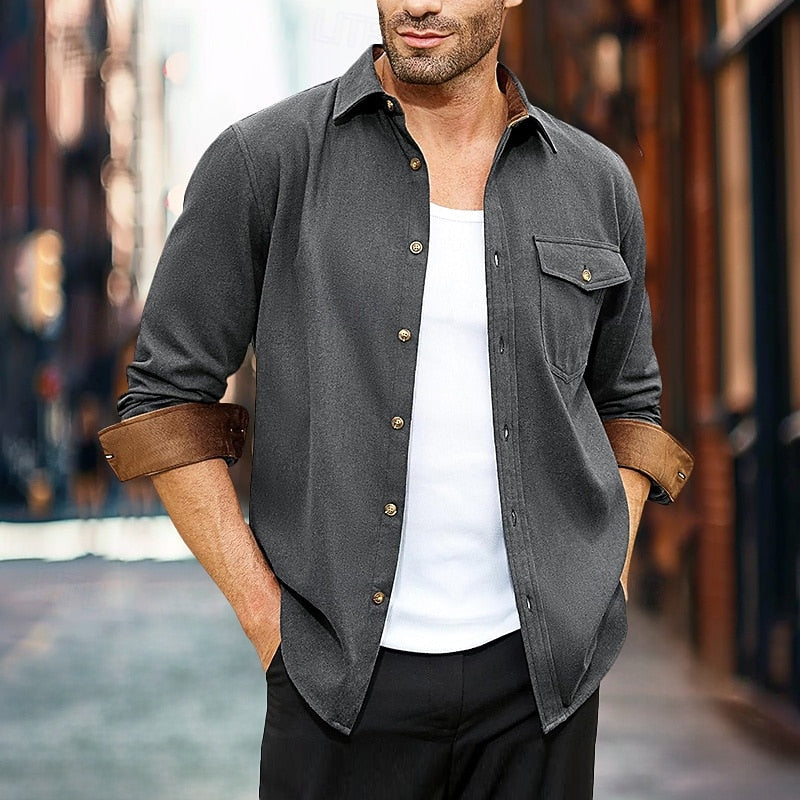 Men's Rugged Button-Front Overshirt – Dark Gray