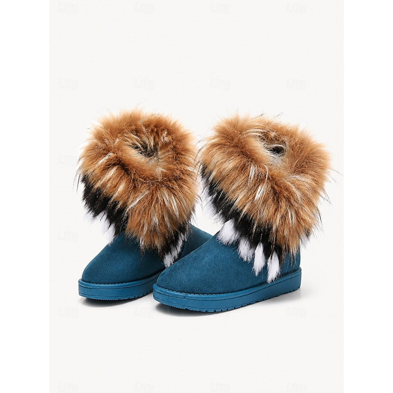 Women's Fluffy-Trim Pull-On Cold-Weather Boots – Blue