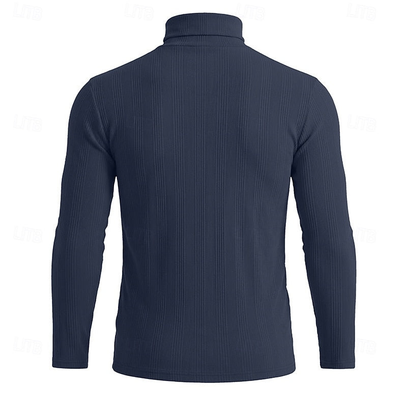 Men's Rib-Knit Texture Slim-Cut Fit Roll-Neck Knit Pullover – view 4