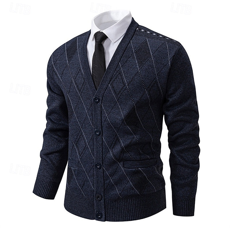 Men's Argyle V-Neckline Button Knit Cardigan – Dark Gray