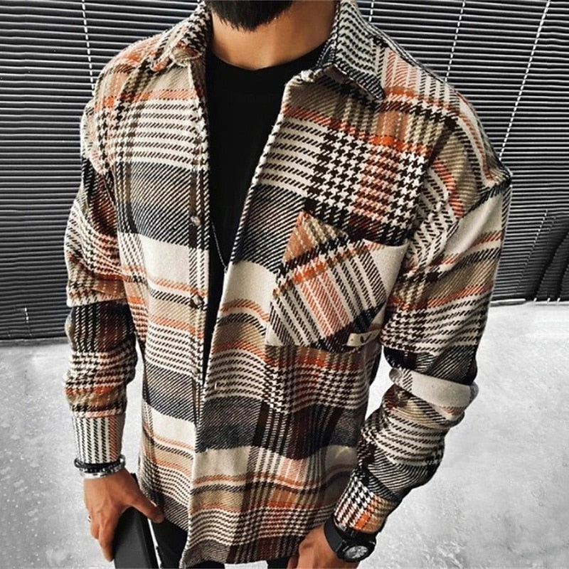 Men's Rugged Checked Overshirt – Orange