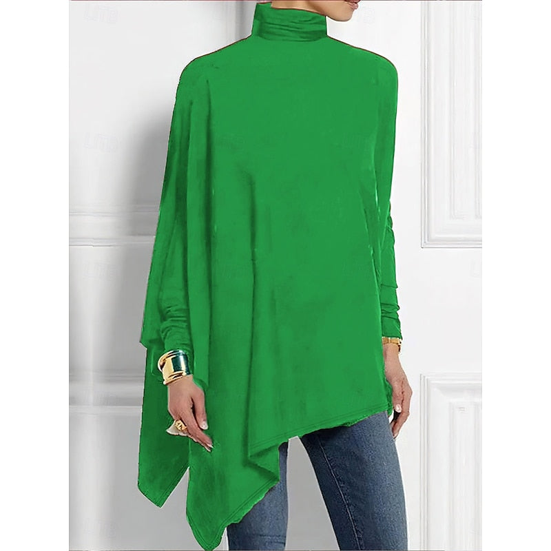 Women's Draped Asymmetric Hem Roll-Neck Knit Pullover – view 4