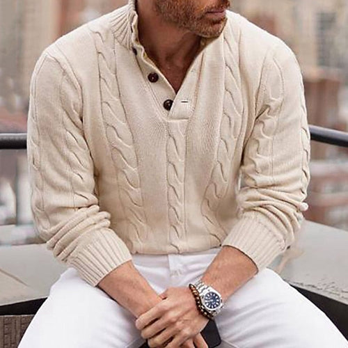 Men's Cable-Stitch Button Henley Pullover – Apricot