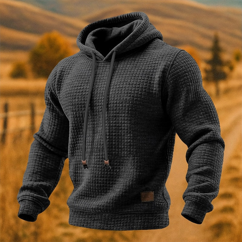 Men's Waffle Texture Pullover Hoodie for Everyday Wear – Dark Gray