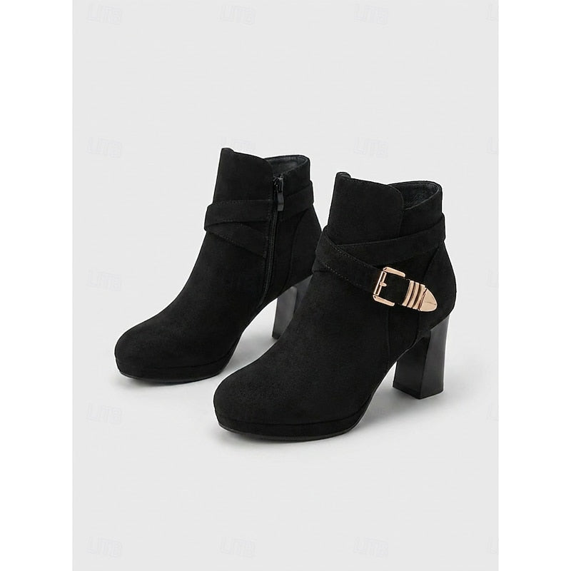Women's Buckle-Strap Platform-Sole Booties – Black