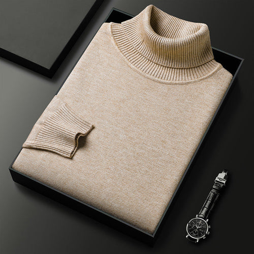 Men's Plush Knit Roll-Neck Pullover – Beige