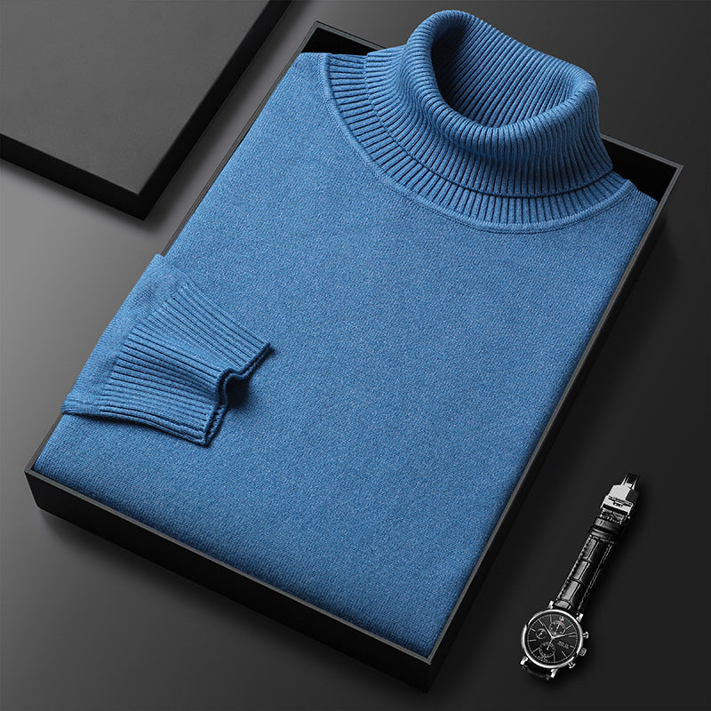 Men's Plush Knit Roll-Neck Pullover – Blue