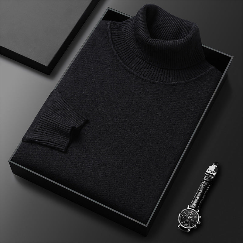 Men's Plush Knit Roll-Neck Pullover – Black
