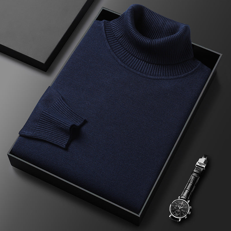 Men's Plush Knit Roll-Neck Pullover – Dark Blue