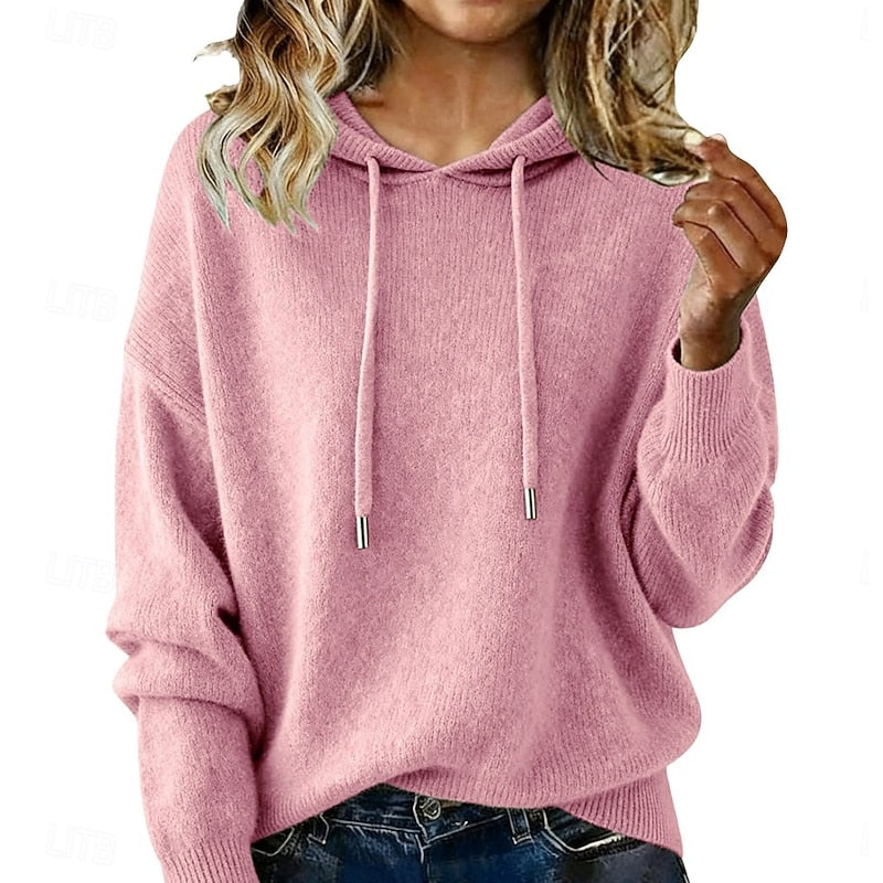 Women's Hood-Detail Relaxed-Fit Knit Pullover – Pink
