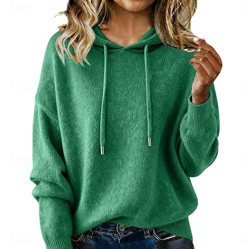 Women's Hood-Detail Relaxed-Fit Knit Pullover – Green