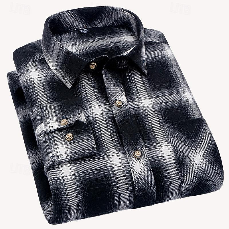 Men's Plaid Check Button-Up Overshirt for Layering – Gray