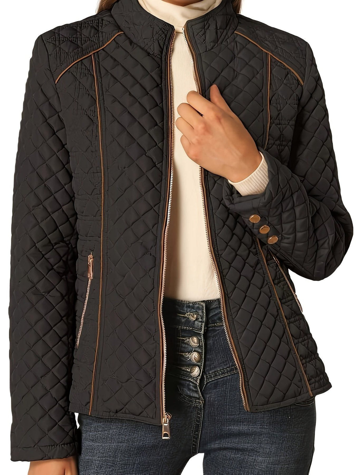 Women's Padded Stand Collar Jacket – Black