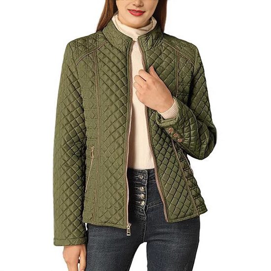 Women's Padded Stand Collar Jacket – Army Green