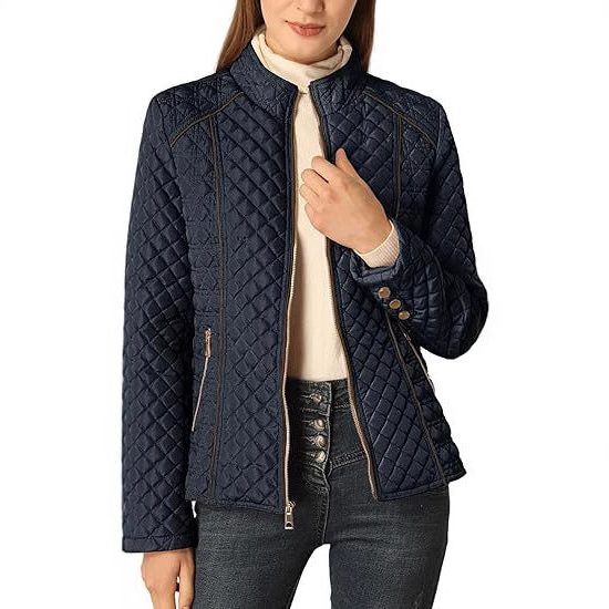 Women's Padded Stand Collar Jacket – Navy Blue