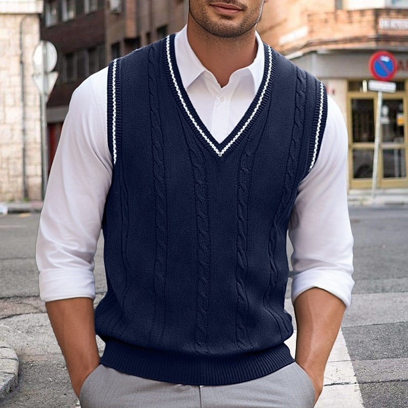 Men's Cable-Stitch V-Neckline Sweater Vest – view 9