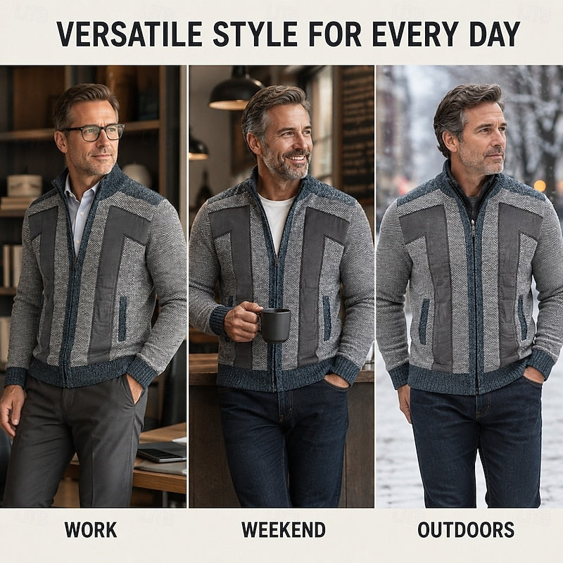 Men's Color-Block Lined Zip-Front Knit Cardigan – view 2