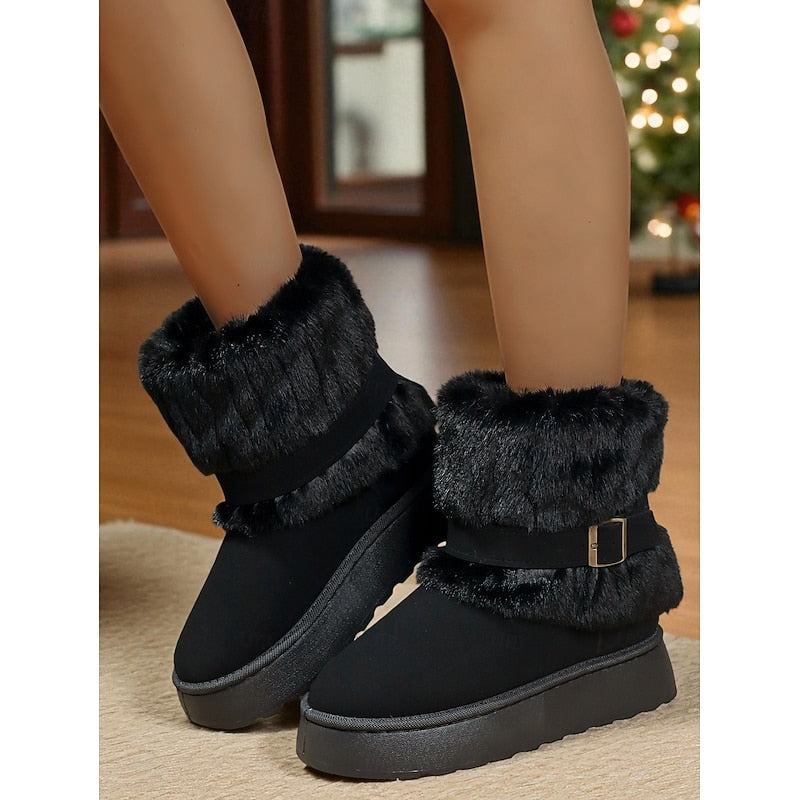 Women's Fur-Trimmed Booties – Black